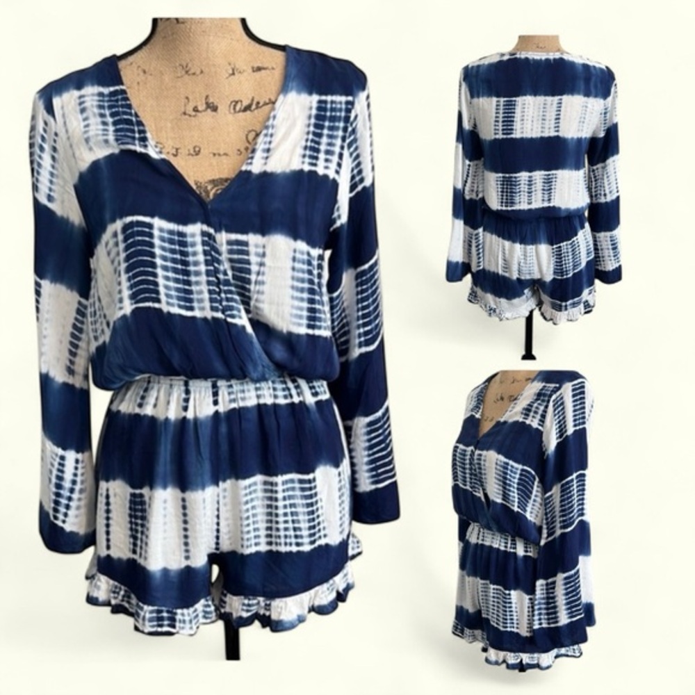 Entro - Blue and White Tie-Dye Romper, Size Medium